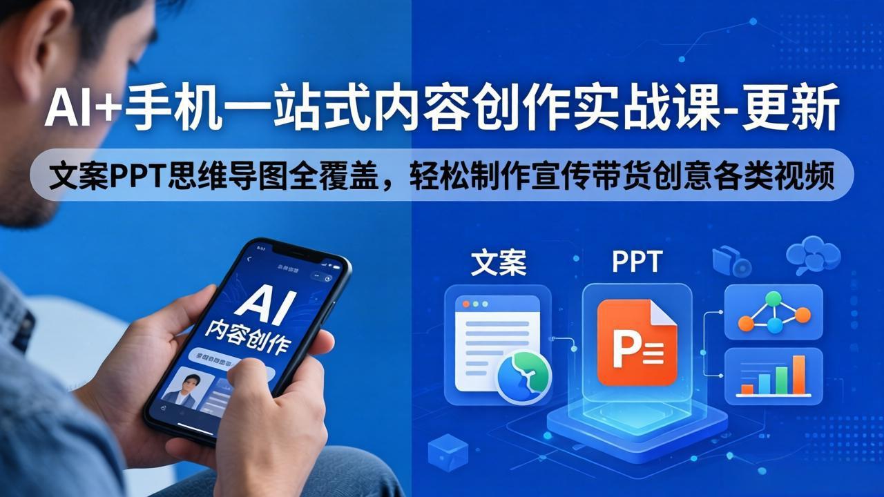 AI+手机一站式内容创作实战课-更新,文案PPT思维导图全覆盖,轻松制作宣传带货创意各类视频-极光库