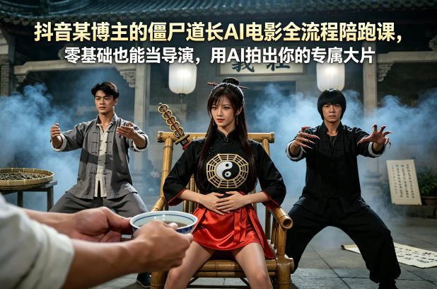 抖音某博主的僵尸道长AI电影全流程陪跑课,零基础也能当导演,用AI拍出你的专属大片-极光库