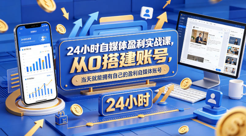 24小时自媒体盈利实战课，从0搭建账号，当天就能拥有自己的盈利自媒体账号-极光库