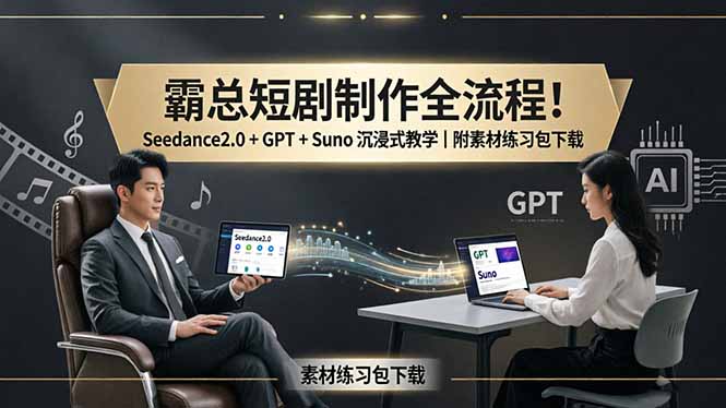 霸总短剧制作全流程!Seedance2.0 + GPT + Suno 沉浸式教学|附素材练习包下载-极光库