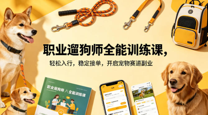 职业遛狗师全能训练课,轻松入行,稳定接单,开启宠物赛道副业-极光库