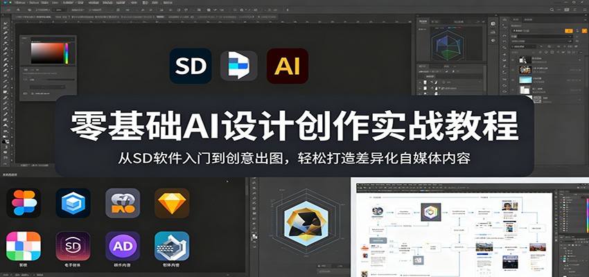 零基础AI设计创作实战教程:从SD软件入门到创意出图,轻松打造差异化自媒体内容-极光库
