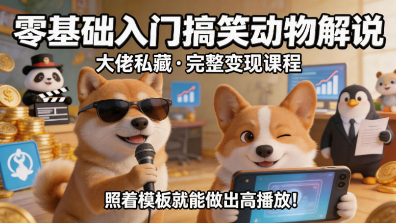 零基础入门搞笑动物解说,大佬私藏完整变现课程,照着模板就能做出高播放-极光库