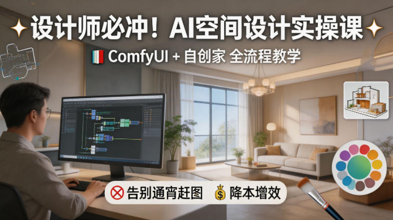 设计师必冲!AI空间设计实操课,ComfyUI+自创家全教学,告别通宵赶图,降本增效-极光库