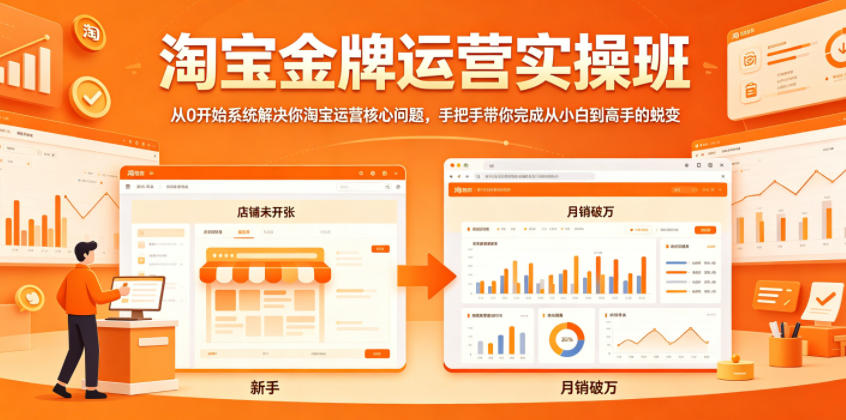 淘宝金牌运营实操班,从0开始系统解决你淘宝运营核心问题,手把手带你完成从小白到高手的蜕变-极光库