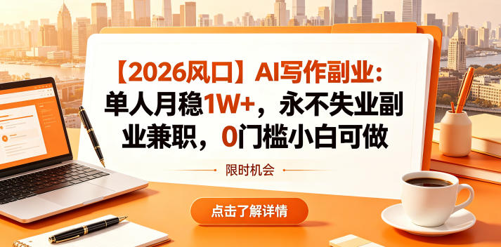 【2026风口】AI写作副业:单人月稳1W+,永不失业副业兼职,0门槛小白可做【揭秘】-极光库
