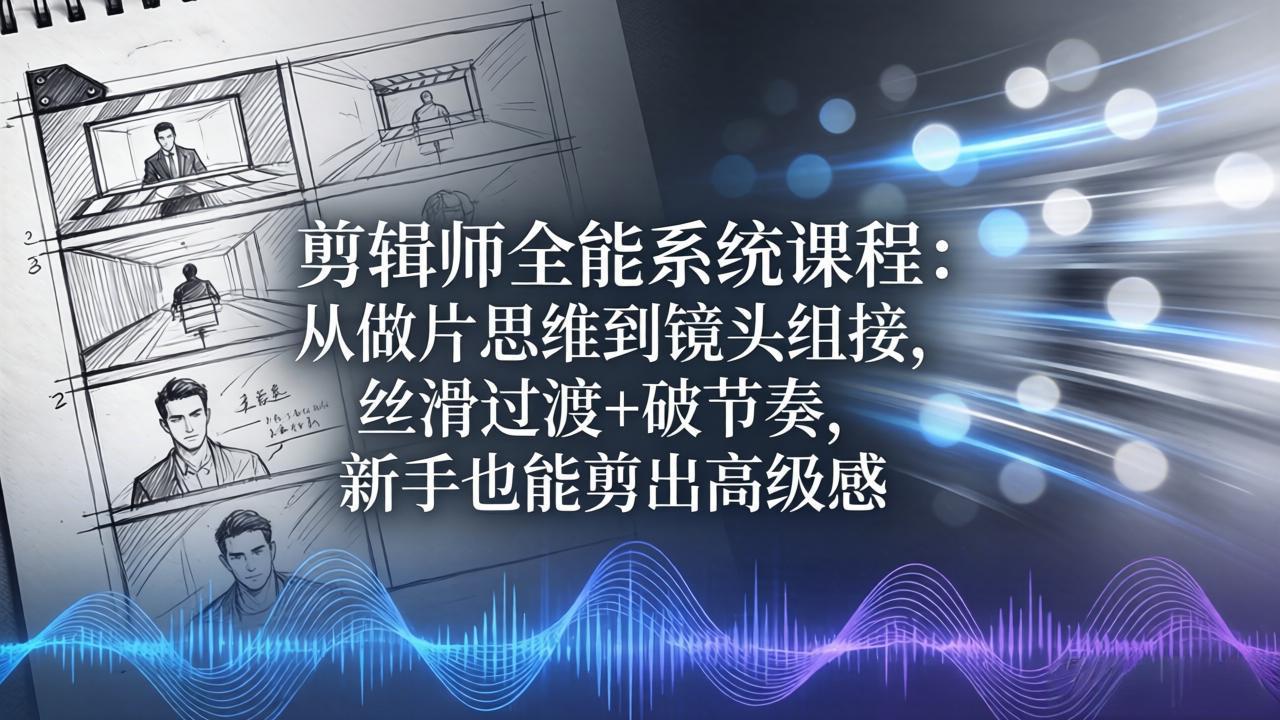 剪辑师全能系统课程:从做片思维到镜头组接,丝滑过渡+破节奏,新手也能剪出高级感-极光库