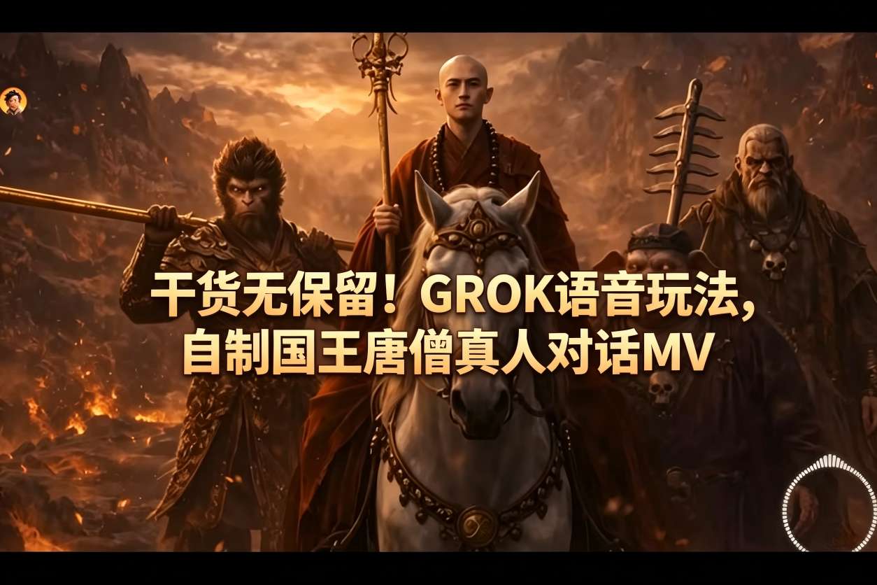 干货无保留!GROK语音玩法,自制国王唐僧真人对话MV-极光库