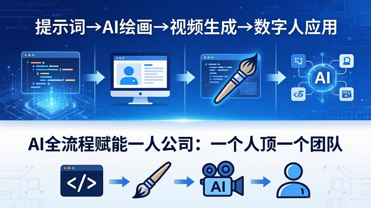 AI全流程赋能一人公司:提示词、绘画、视频、数字人、编程,一个人顶一个团队-极光库