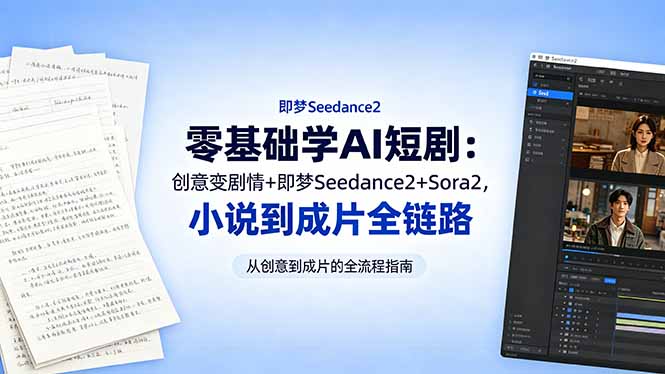 零基础学AI短剧:创意变剧情+即梦Seedance2+Sora2,小说到成片全链路-极光库