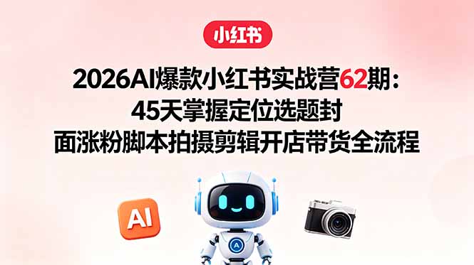 2026AI爆款小红书实战营62期：45天掌握定位选题封面涨粉脚本拍摄剪辑开店带货全流程-极光库