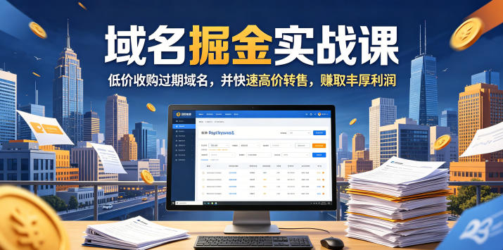 域名交易掘金实战课，低价收购过期域名，并快速高价转售，賺取丰厚利润【原创双语字幕】-极光库