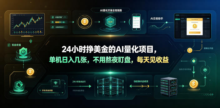 24小时挣美金的AI量化项目,单机日入几十美刀,不用熬夜盯盘,每天见收益【揭秘】-极光库