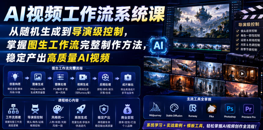 AI视频工作流系统课,从随机生成到导演级控制,掌握图生工作流完整制作方法,稳定产出高质量AI视频-极光库