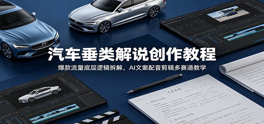 汽车垂类解说创作教程:爆款流量底层逻辑拆解,AI文案配音剪辑多赛道教学-极光库