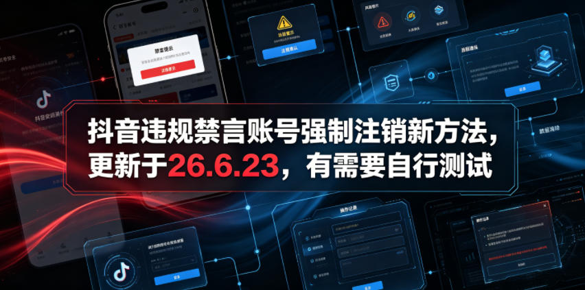 抖音违规禁言账号强制注销新方法,更新于26.6.23,有需要自行测试-极光库