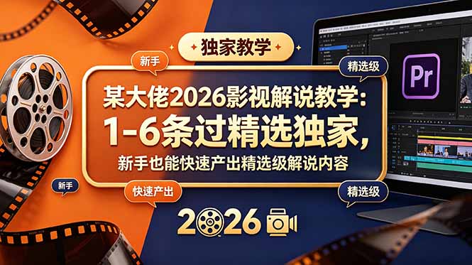 某大佬2026影视解说教学：1-6条过精选独家，新手也能快速产出精选级解说内容-极光库