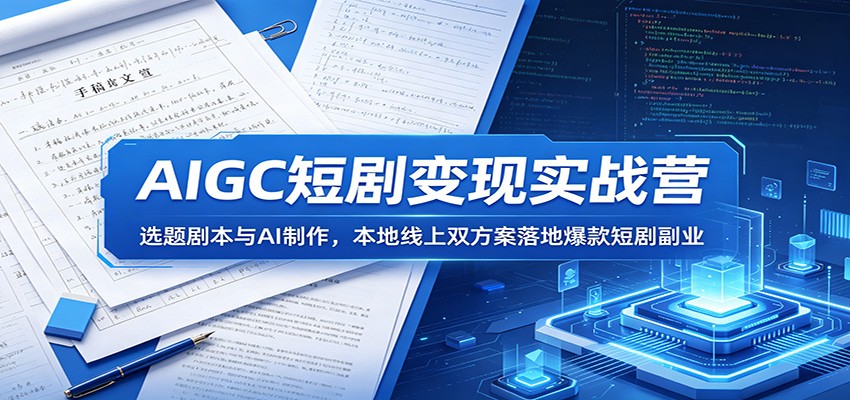 AIGC短剧变现实战营：选题剧本与AI制作，本地线上双方案落地爆款短剧副业-极光库
