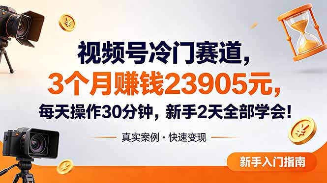 视频号冷门赛道，3个月变现23905元，新手2天学会 每天操作30分钟！-极光库