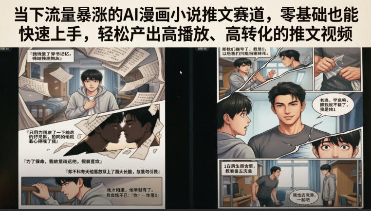 当下流量暴涨的AI漫画小说推文赛道，零基础也能快速上手，轻松产出高播放、高转化的推文视频-极光库