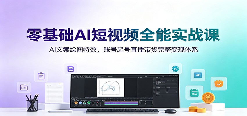 零基础AI短视频全能实战课:AI文案绘图特效,账号起号直播带货完整变现体系-极光库