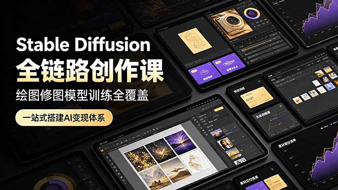 Stable Diffusion全链路创作课,绘图修图模型训练全覆盖,一站式搭建AI变现体系-极光库
