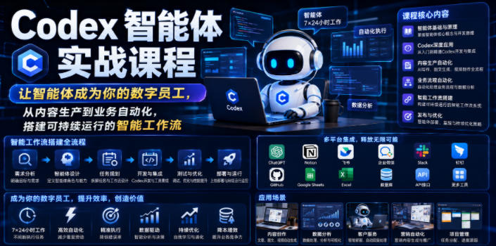 Codex智能体实战课程，让智能体成为你的数字员工，从内容生产到业务自动化，搭建可持续运行的智能工作流-极光库