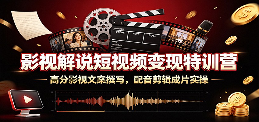 影视解说短视频变现特训营：高分影视文案撰写，配音剪辑成片实操-极光库