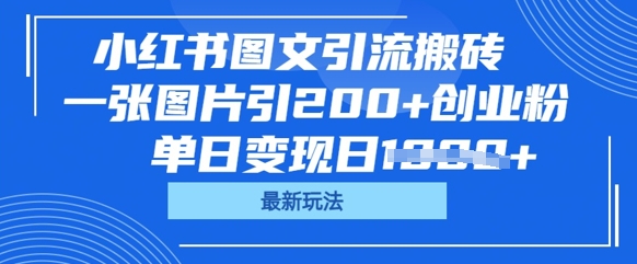 小红书图文引流搬砖,一张图片引200+创业粉,单日变现日数张-极光库