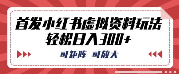 首发小红书虚拟资料玩法,可矩阵,可放大,轻松日入3张-极光库