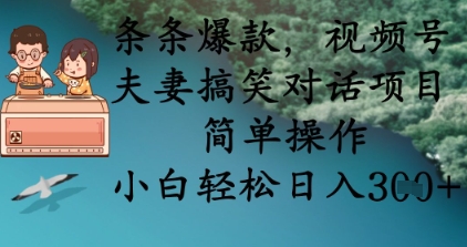 条条爆款,视频号夫妻搞笑对话项目,简单操作,小白轻松日入3张+-极光库