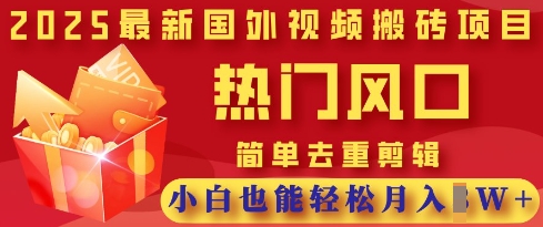 2025最新视频搬砖项目，热门风口，简单去重剪辑，小白也能轻松月入过W-极光库