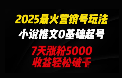 2025最火营销号玩法:小说推文0基础起号,7天涨粉5000,收益轻松破k-极光库