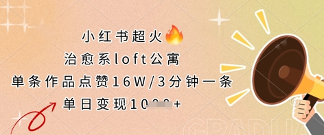 小红书超火的治愈系loft公寓,单条作品点赞16W,3分钟一条,单日变现数张-极光库