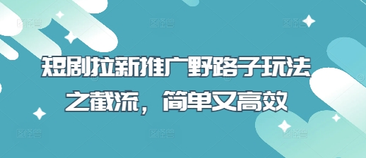 短剧拉新推广野路子玩法之截流,简单又高效-极光库